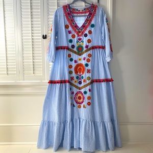 Coastal Anthropologie Stellah embroidered caftan dress PS